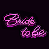 A multi-colour neon LED sign featuring the phrases "Bride" in pink and "to be" in white, with a glowing effect.