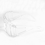 Clear anti-fog safety protective goggles with a sleek design and a logo on the side.