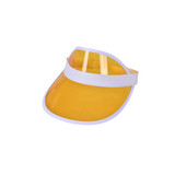 A yellow PVC sunscreen hat with a white band, featuring a curved visor and a smooth finish.