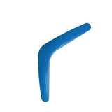 A blue V-shaped boomerang toy with a glossy finish, suitable for outdoor play. It features a branding logo.
