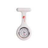 A white silicone nurse watch with a circular face and a logo on the side.
