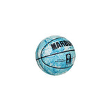 A light blue basketball featuring a textured design and a logo, designed for leisure and sporting activities.