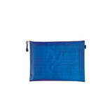 A blue zip bag with a textured honeycomb pattern, featuring a zip closure and a small pull tab.