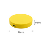 A yellow, circular wireless charger with a USB-C port, measuring 70mm in diameter and 14mm in height.