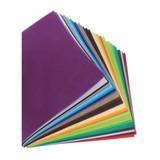 A collection of vibrant non-woven fabric sheets in various colours, arranged in an overlapping fan shape.