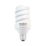 A white lamp-shaped stress reliever in a spiral design with a silver base and a logo.