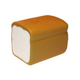 A stress reliever shaped like a slice of toast, featuring brown and white colours with a smooth surface.