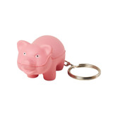 A pink pig-shaped stress item attached to a metal keyring.