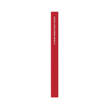 A red branded carpenter pencil with a rectangular shape and a logo.