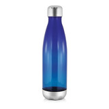 A drink bottle in a gradient blue colour with a silver base and cap, featuring a logo.