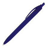 A matte rubber ballpoint pen in a rich purple colour, featuring a sleek design and a clip. It has a logo present.
