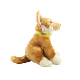 A plush toy resembling a dingo, featuring a tan and cream colour scheme with a yellow collar.