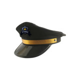 A pilot-themed cap in dark green with a shiny black visor and a gold stripe, featuring a logo on the front.