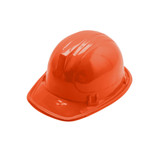 An orange PVC construction hat with a glossy finish, designed to resemble a hard hat.