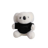 A cute white koala plush toy wearing a black shirt, featuring a friendly expression and soft texture.