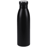 A drink bottle in sleek black with a stainless steel lid and a minimalist design.