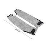 Two grey cut resistant sleeves with black trim, measuring 450mm in length, displayed side by side.