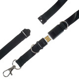 A black conference lanyard with a USB flash drive attachment and a metal clip for easy access.