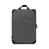 A grey laptop sling bag with a handle and black accents, featuring a zip closure and a logo.