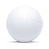 A white squeeze volleyball stress ball with a textured surface and a rounded shape.