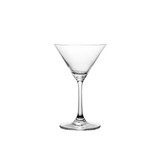 A classic martini glass, clear and elegant, featuring a wide bowl and a sturdy stem. The design is timeless and sophisticated.