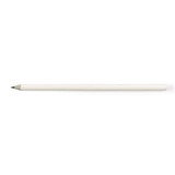 A grey-lead pencil made from recycled newspaper. The pencil features a smooth white exterior and a sharpened tip.