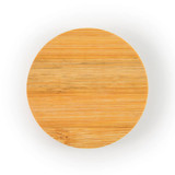 A round bamboo coaster with a smooth finish, suitable for placing drinks or using as a bottle opener.