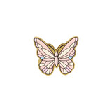 A butterfly-shaped clip in pastel pink and white, featuring a detailed design with a gold outline.