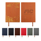 A5 PU leather notebook featuring a range of colours, with decorative designs and a logo on the cover.