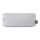 A white utility case with a zippered compartment and a small tag on the side.