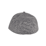 A grey Heather One Panel Cap featuring a seamless design and a rounded top. It includes a branding logo.
