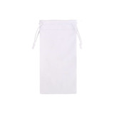 A white RPET lens pouch with a drawstring closure, featuring a simple and minimalist design.