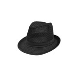 A black mesh breathable top hat with a contrasting band around the base. Features a stylish, lightweight design.
