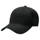 A black polycotton cap with a curved brim and six-panel design. It includes a logo on the front.