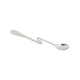 A stainless steel hanging cup spoon with a sleek design and a loop for easy attachment.