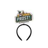 A black headband with a custom foam topper featuring a character holding a beer and the word "PROST!" above.