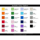 A colour chart displaying various options for the Colombo Stylus Pen INDENT, including shades like Yellow, Navy, and Burgundy.