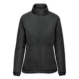 A women's thermal jacket in black with a high collar and zip-up front. It features a logo on the upper chest.