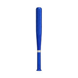 A blue plastic pen shaped like a baseball bat, featuring a silver striped detail near the end.