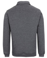 A grey 1/2 zip fleece jumper, featuring long sleeves and a simple design, with a logo on the back.