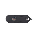 A black Aster Flash Drive with a metallic silver clip for easy attachment, featuring a sleek oval design.