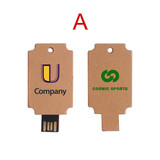A brown eco-friendly flash drive with a USB connector, featuring a logo on one side and branding on the reverse.