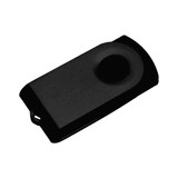 A black Mini Belton Flash Drive with a smooth surface and a circular indentation on one end.