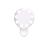 A round LED selfie light with a clip attachment, featuring multiple light settings for enhanced illumination.