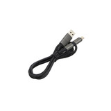 A braided charging cable in black, featuring a USB connector and a Lightning connector, with a sleek, grey design.