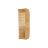 A bamboo comb featuring a smooth, natural finish and evenly spaced teeth, showcasing its eco-friendly design.