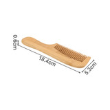 A natural bamboo comb with a handle, featuring a light brown colour and measuring 18.4cm in length.
