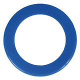 A blue donut-shaped flyer designed for promotional use.