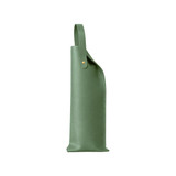 A drink bottle bag in elegant green PU leather with a decorative handle and a gold-tone snap button.