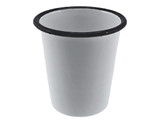 A drink bottle featuring a white enamel body with a black rim. It has a simple, sleek design.